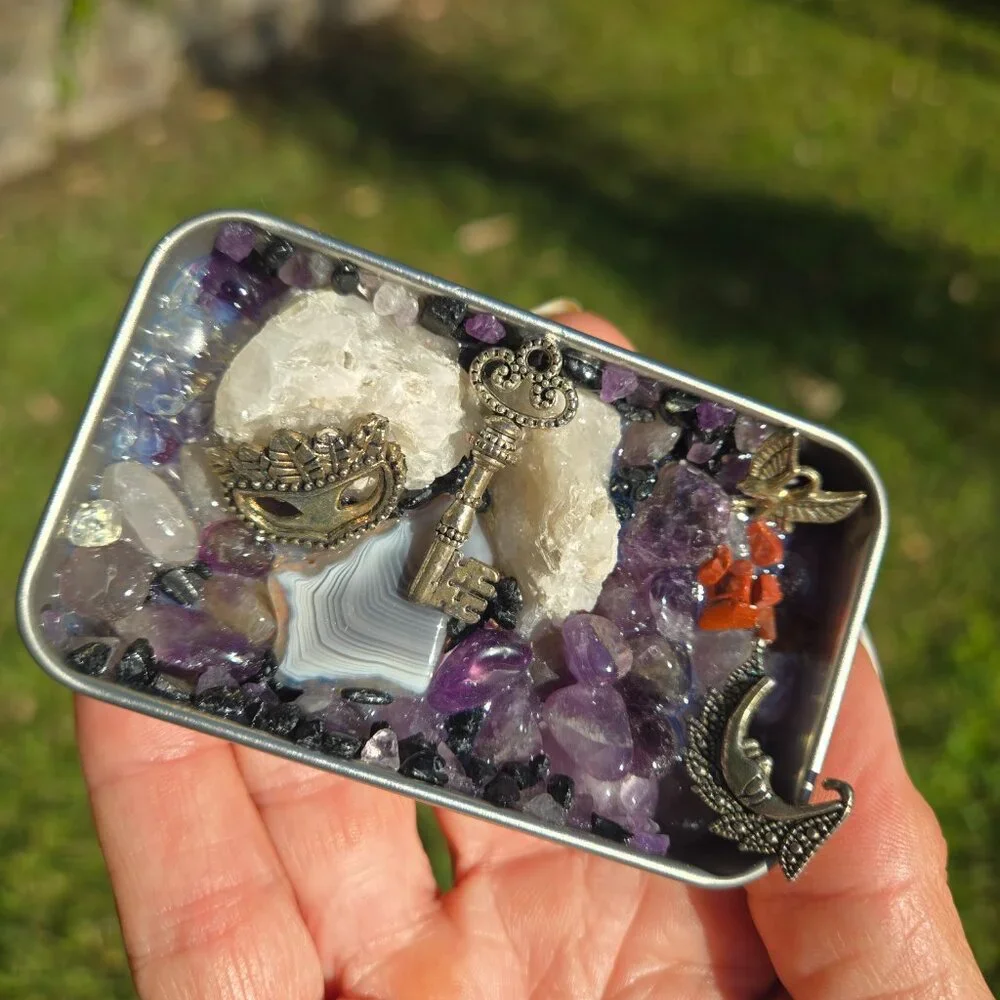 Moonlight Mask Key to Freedom Magicks Crystal Charm Tin Home Decor